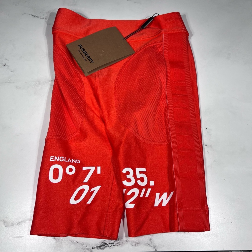 Burberry Meg Pockets Orange Red Logo Bike Shorts